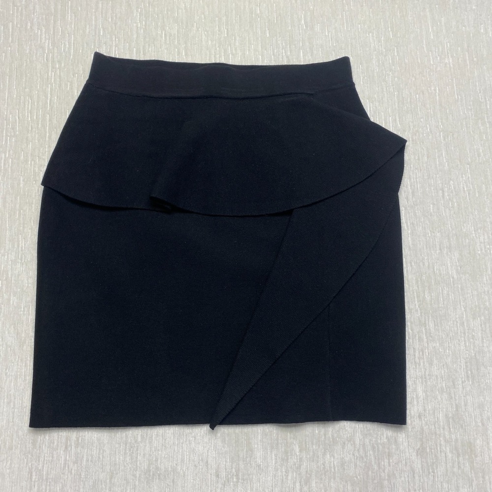 Zara Ruffled Mini Skirt Womens Medium Black Soft Waffle Knit Peplum Waist Date